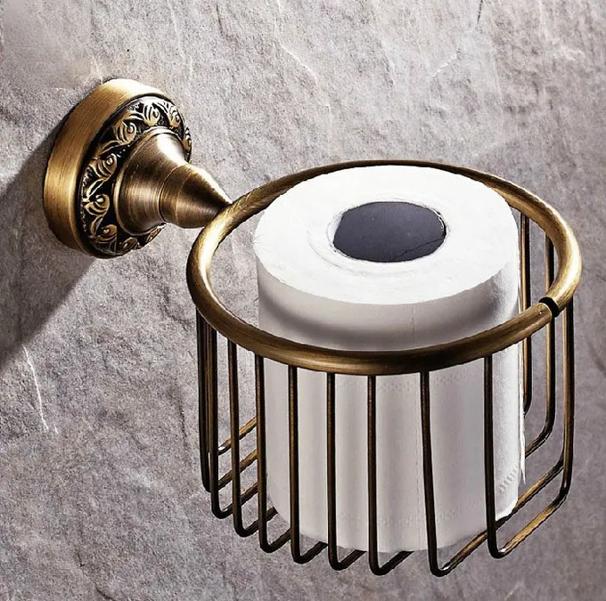 Bathroom Accessories Set Towel Rack Clothes Hooks Soap Dish Toothbrush Cups Toilet Paper Holder Carved Retro Brass Hardware Kit