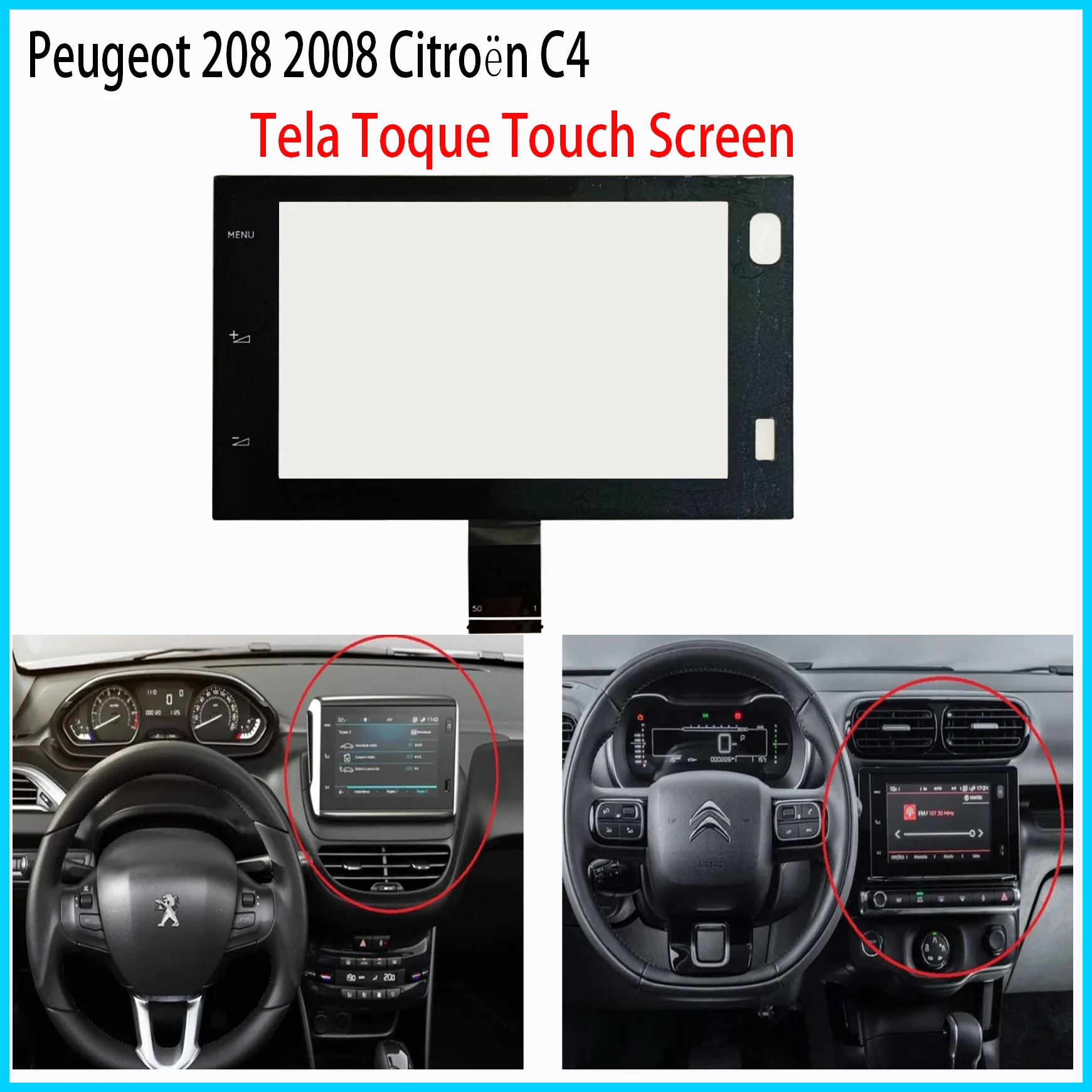 7 Inch 50Pin Touch Screen Glass Digitizer For Peugeot 208 2008 Citroën C4 Lounge Car DVD Radio Player GPS A211216702 9826036480