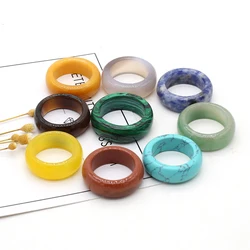 2pcs Natural Agates Yellow Jades Malachite Stone Rings Charm Jewelry Gift for Women Girlfriend Width 9mm Inner Diameter 18mm