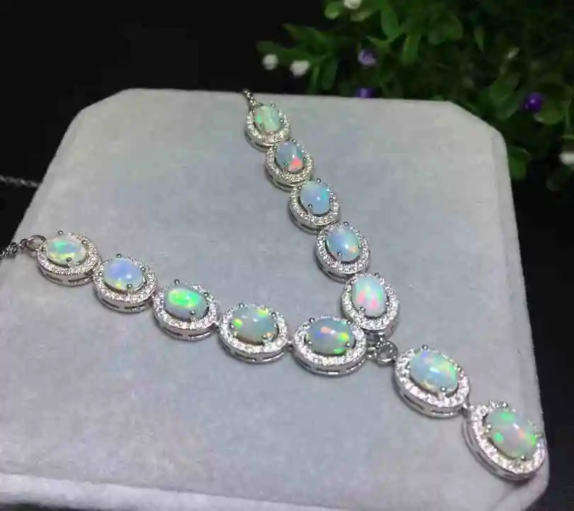charming natural Opal Necklace real 925 Sterling Silver Women Necklace pendants fire color gemstone fine jewelry Christmas gift