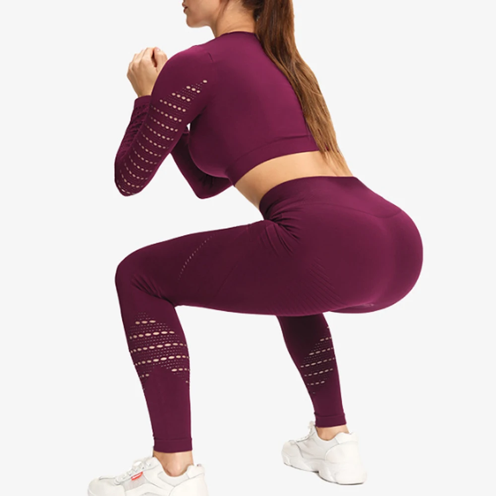 2020 Nieuwe Vrouwen Sport Pak Naadloze Yoga Set Workout Gym Hoge Taille Leggings Lange Mouwen Crop Tops Mesh Mode Fitness kleding