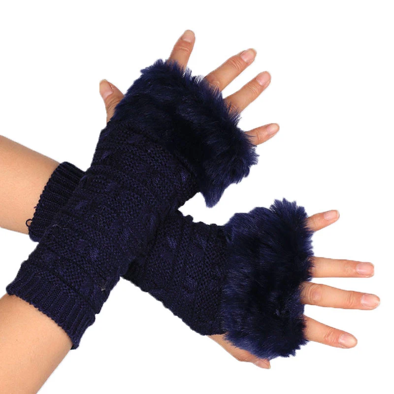 Winter Half Claw Gloves For Students Write Warm Arm Sleeves Fingerless Gloves Knitted Arm Sleeves Solid Color Stripe Mittens