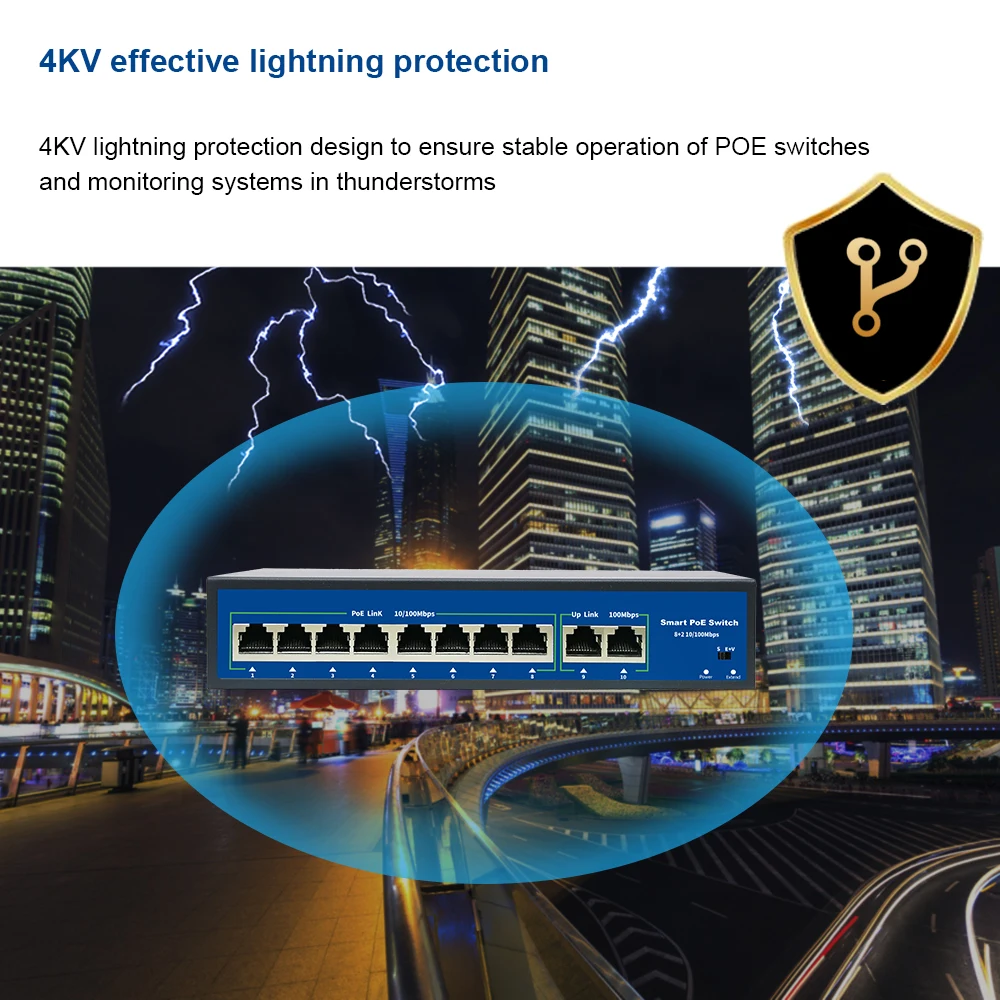 10 Ports POE Switch 48V Power Over Ethernet Network Switch 8 PoE Switch Injector for IP camera/Wireless AP/CCTV Camera System