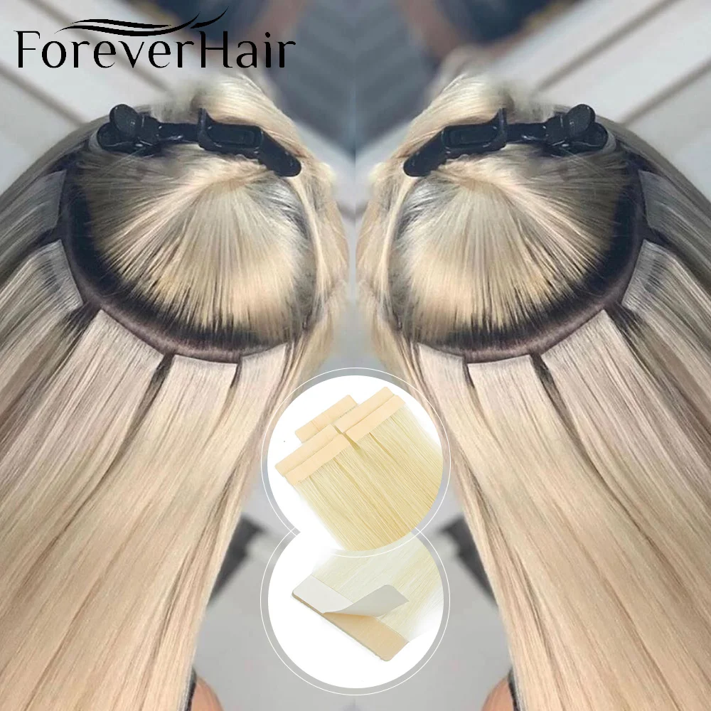 FOREVER HAIR 100% Real Remy Tape In Human Hair Extensions Seamless Skin Weft 18