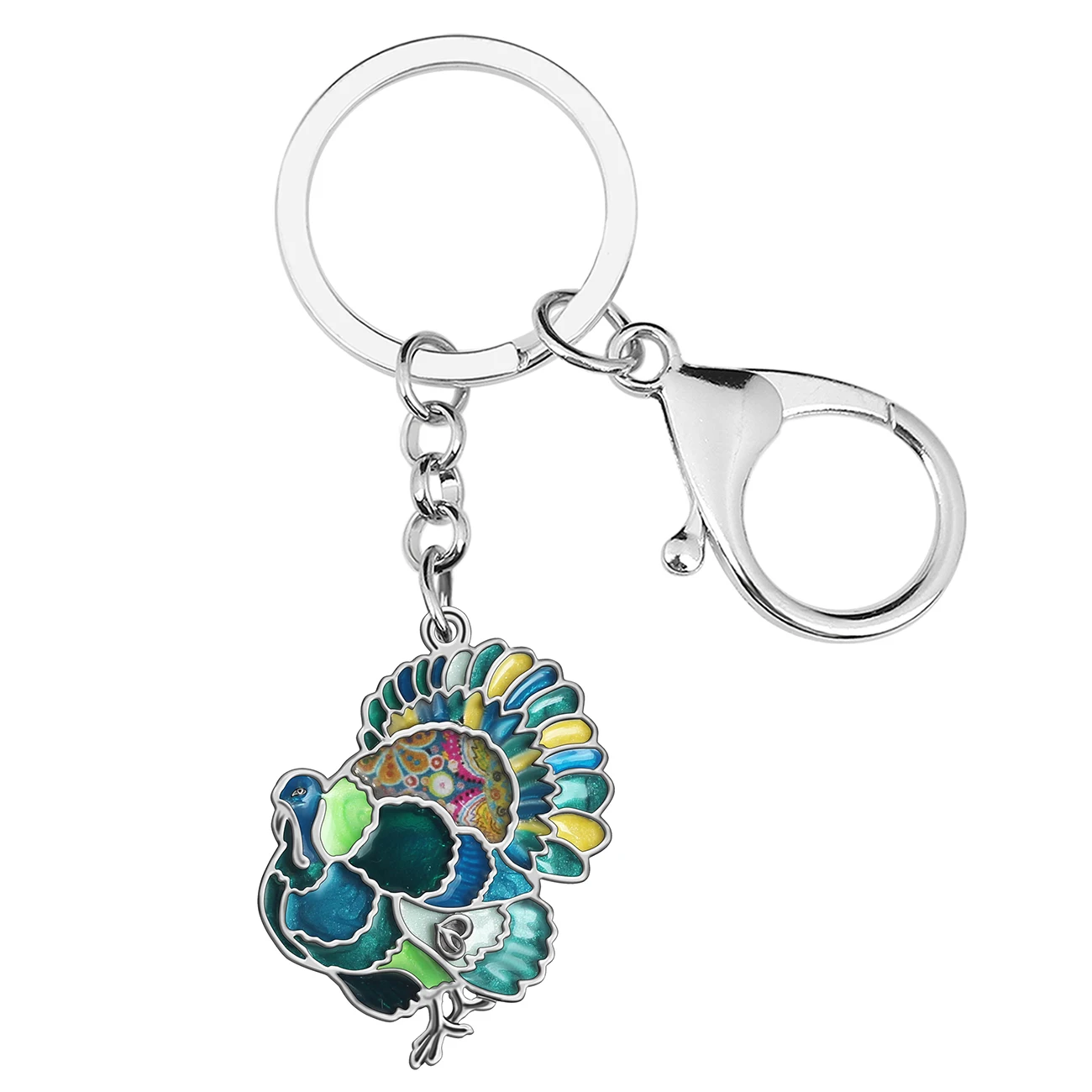 BONSNY Enamel Alloy Thanksgiving Cute Turkey Chicken Keychains Trendy Bag Key Chain Ring Jewelry For Women Men Teen Charm Gifts