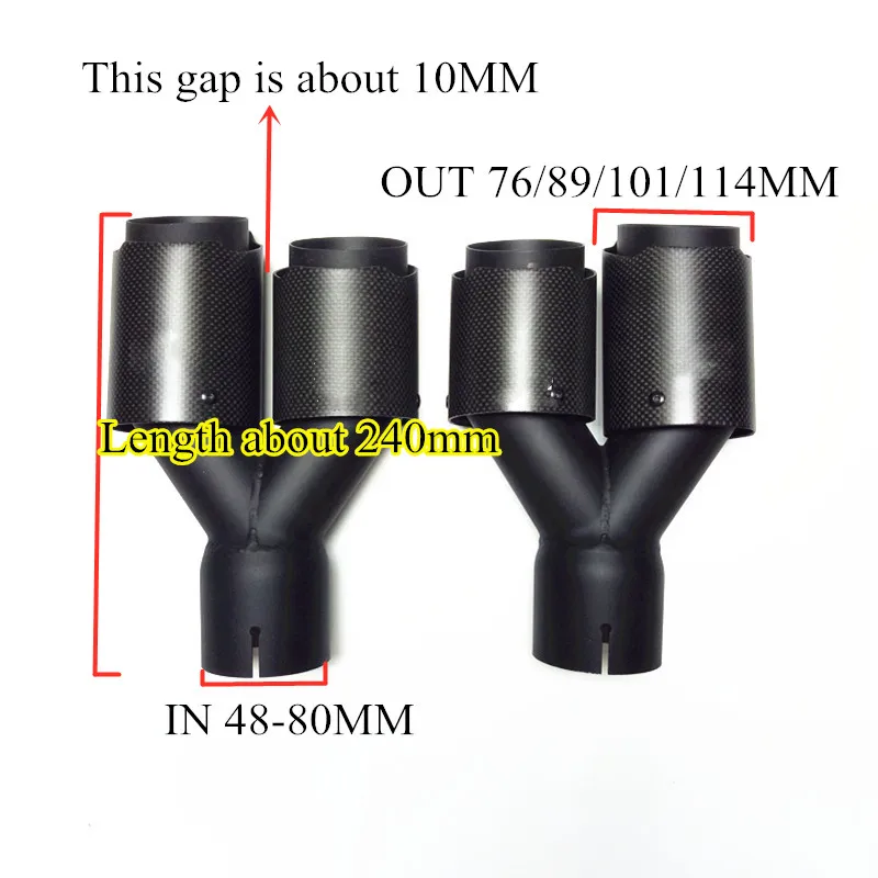 1 Pair Exhaust Pipe Muffler Tip Matte Black Carbon Fiber Stainless Steel Auto Part Car Universal Tail Throat Rear Nozzles