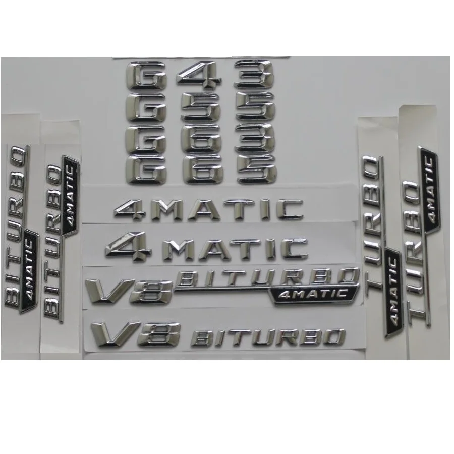 

3D Chrome Trunk Fender Badge For Mercedes Benz G43 G55 G63 G65 AMG Symbols V8 BITURBO TURBO 4MATIC Emblems