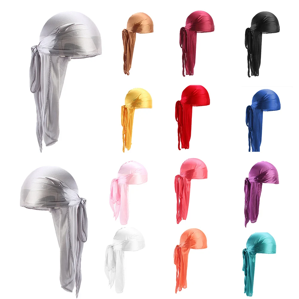 Candy Color Satin silk Durags Bandanas Turban Hat  Wigs Doo Men's  Durag Biker Headwear Headwrap Pirate Hat Men Hair Accessories