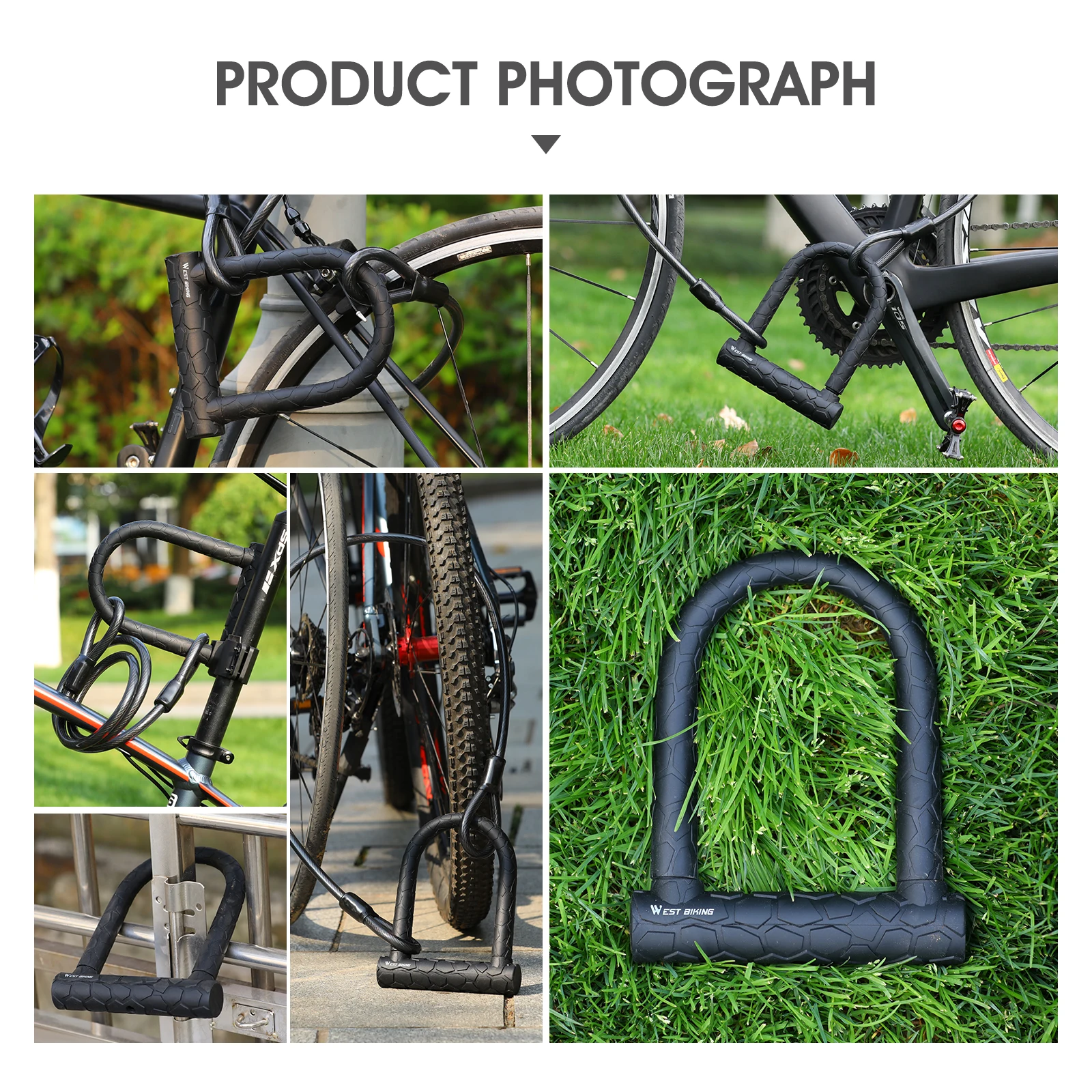 WEST BIKING Ultra-sturdy Bike U Lock MTB Cycling Safety Anti-theft Steel Lock Motorcycle Scooter Lock Cable Bicycle Accessories