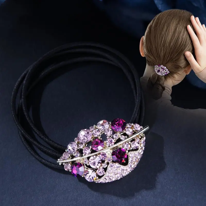 Hair Tie Rubber Band Rhinestone Headdress Hair Ring Hair Rope Hair Accessories Leaf Shape Suitable For Dance Competitions