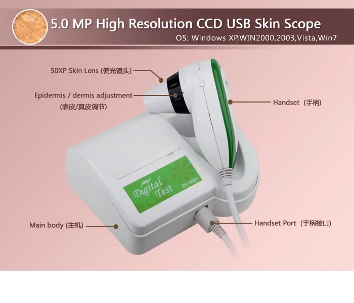 

DHL Free Ship HOT SALE CE NEW 5.0M Pixels High Resolution USB Skin and Hair Analyzer Skin and Hair Analysis SkinScope HairScope