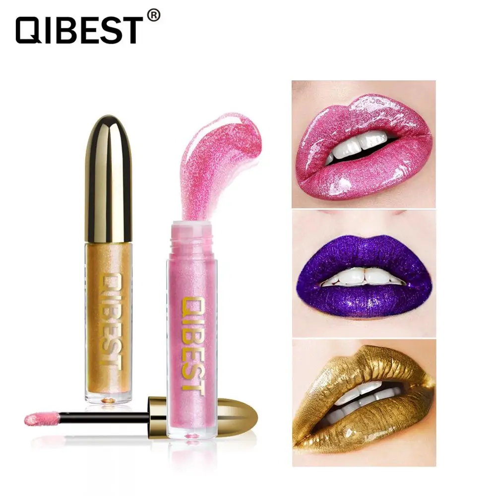 QIBEST Colorful Glitter Lipgloss Super Shock Metal Lip Gloss Lip Tint Moisturizing Long Lasting Shine Lip Glossy Beauty Cosmetic