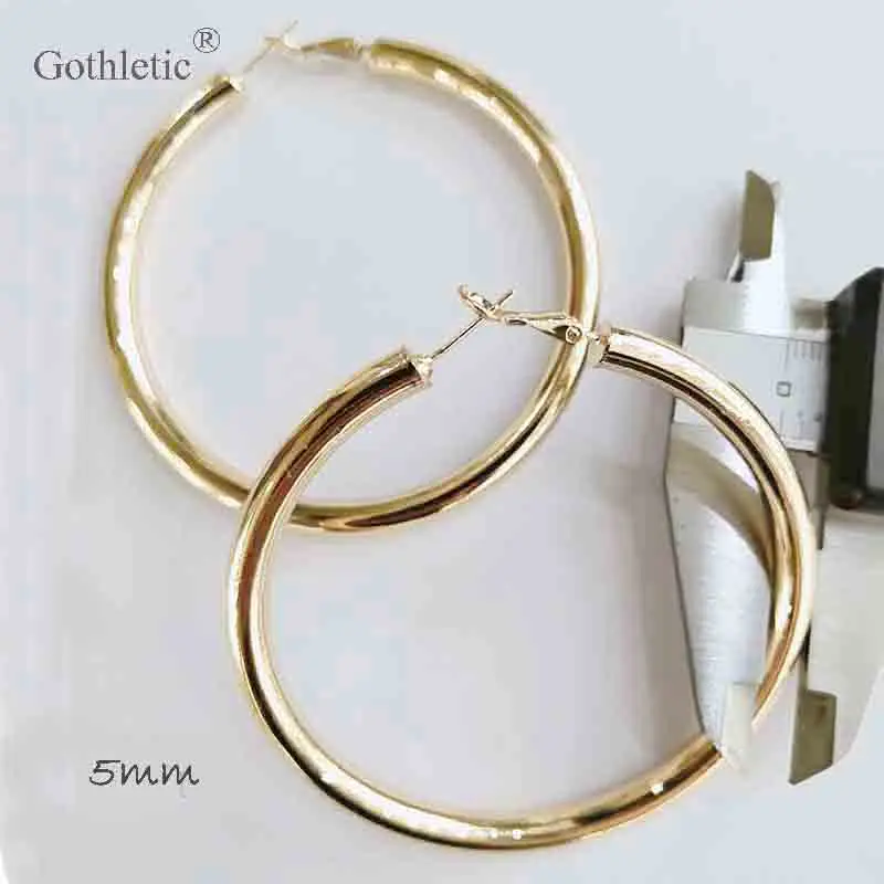 Big Hoop Earrings for Women 5MM Thick Copper Tube Minimalist Round Circle Earrings 70/80/90MM Gold-color Hoops Fashion Jewelry