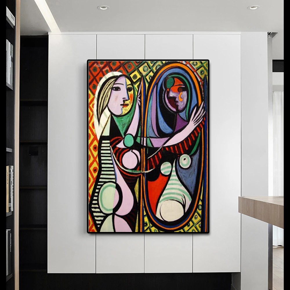 Picasso Famous Painting The Girl In Front Of The Mirror Canvas Paintings Poster and Print Wall Art Picture forRoom Cuadros Decor