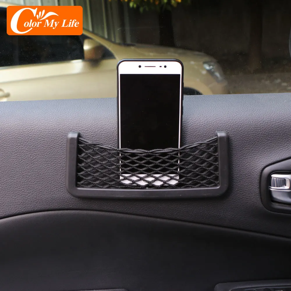 Universal Black Car Net Bag Phone Holder Storage Pocket Organizer Car Mesh Net Holder Pocket for Wallet, Keys, Pens, and MORE