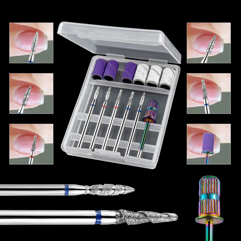 6 قطعة مسمار الفن لقمة ثقب 6 قطعة الرملي العصابات أطقم مانيكير إهاب إزالة تلميع الروتاري آلات تقطيع الكهربائية أداة