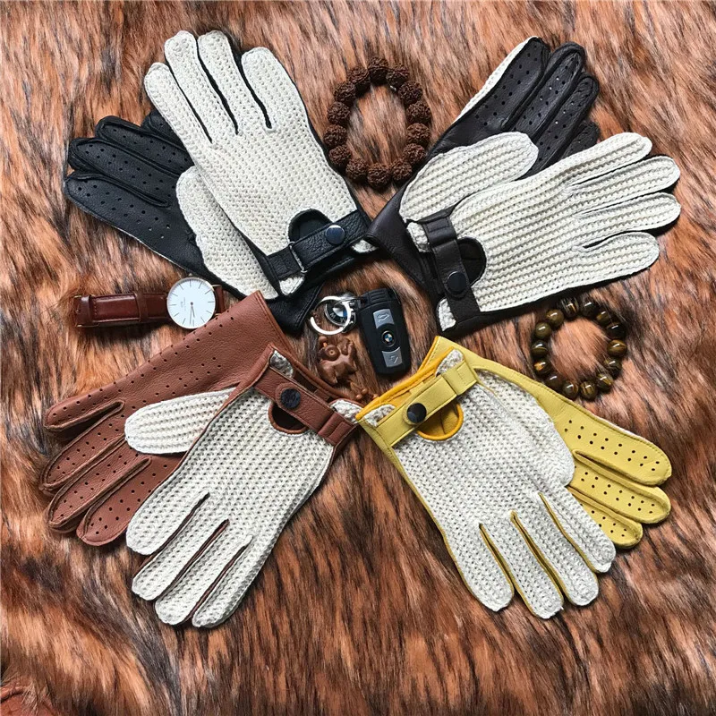 قفازات جلدية حقيقية المستوردة جلد الأيل القيادة المنسوجة يدويا الرجال قفازات نسائية اللياقة البدنية رياضة الجلود + قفازات محبوكة AM032A
