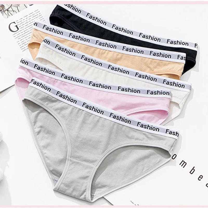 Women\'s Cotton Letter Panties Lingerie Soft Girls Solid Color Briefs Sexy Sport Underpants Fashion Female Underwear Intimates