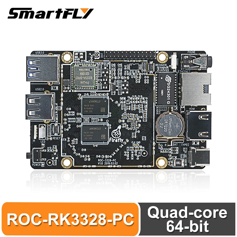 

Smartfly Firefly ROC-RK3328-PC Mini PC RK3328 Quad-core Cortex-A53 64-bit Processor Mali-450 GPU Android/Linux RK3328PC