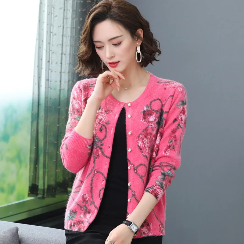 Elegant Knitt Sweaters Cardigan 2022 Spring Autumn New   Women's Knitted Sweater Cardigan Jacket Printed Outerwear Tops Female