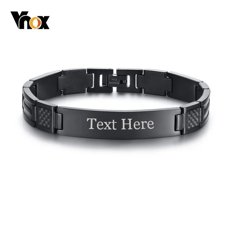 Vnox stylowe męskie bransoletki z włókna węglowego darmowe grawerowanie identyfikator Tag Link Chain pulsira masculina 8.46