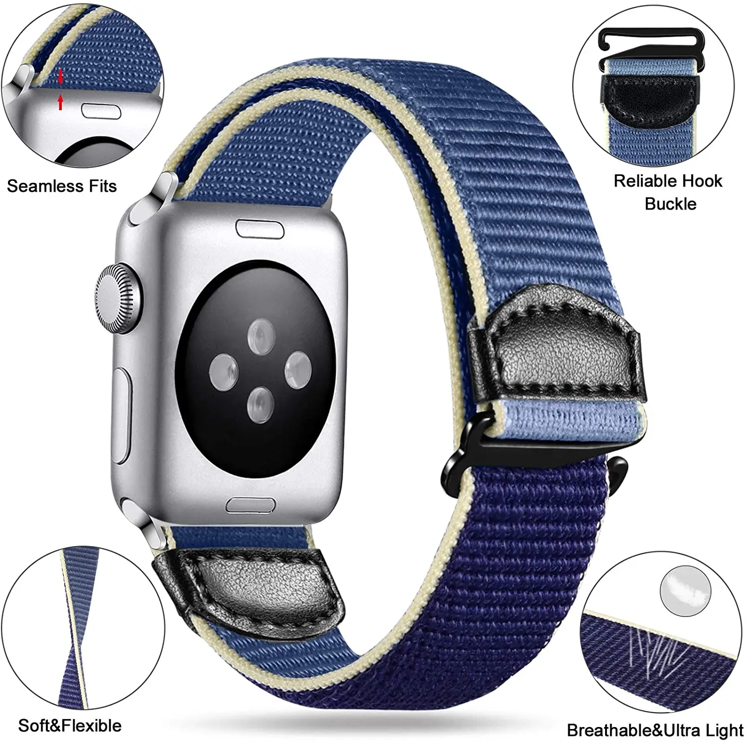 Ouwegaga for Apple Watch Band designer luxury,Soft Sport Breathable Nylon Fabric Wristbands for iWatch Series 7/SE/6/5/4/3/2/1