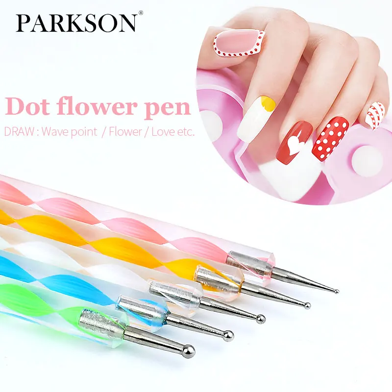 Parkson 5pcs UV Gel Painting Nail Art Dotting Pen Acrylic Handle Crystal 2 Ways Drill Point Nail Tools Dot Painting Drawing Pen