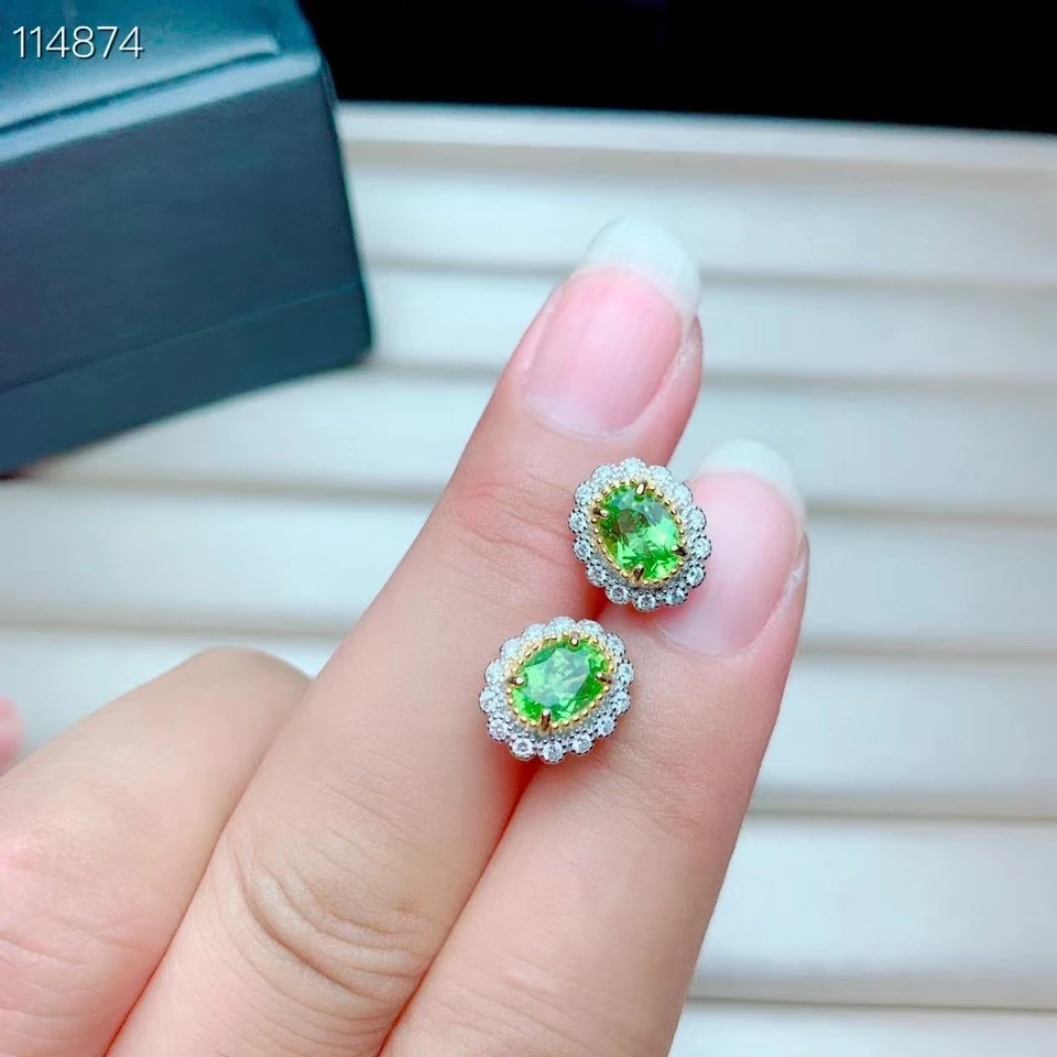 KJJEAXCMY fine jewelry 925 sterling silver natural Peridot earrings ring pendant trendy ladies suit Party Birthday Wedding Gift