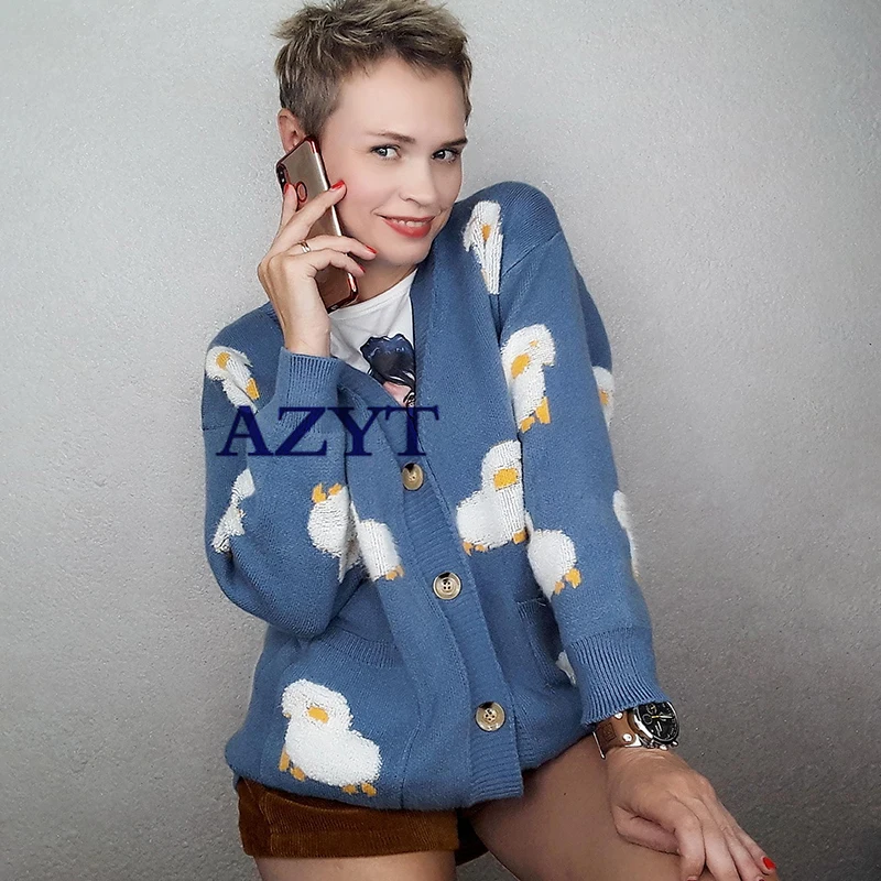 spring Knitted Cardigan Cute Cartoon Print Women Sweater Coat Korean Style Cardigan Sweater For Women