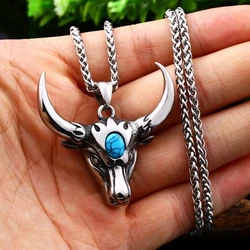 Retro Punk Nordic Bull Head Pendant Necklace for Men Classic Animal Personality Jewelry