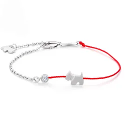 S925 Sterling Silver Dog Pig Charm Bracelet Red String Adjustable Chain Jewelry for Women Pet Lover Gift Cute Animal Bracelets