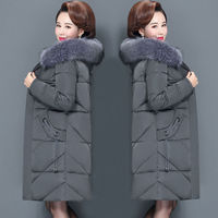 Middle-aged mother Winter Coat Thicken Slim Cotton padded Jacket Windproof Loose Female Warm Fur collar Hooded Parkas Outwear