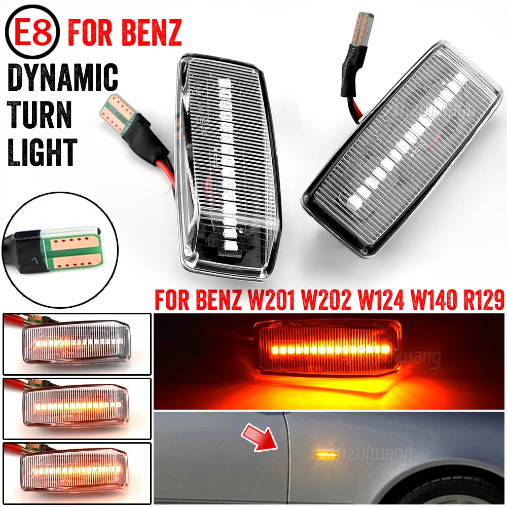 2Pcs Turn Signal Dynamic Side Marker Light For Mercedes-Benz W201 190 W202 W124 W140 R129 SL-CLAS LED Flowing Water Flasher Lamp