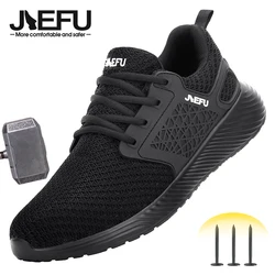 Tênis de trabalho jiefu para homens mulher leve sapatos de dedo do pé de aço flexível respirável calçado de construção