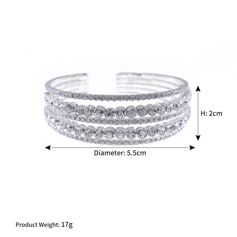 Efily Fashion Rhinestone Cuff Bracelets for Women Silver Color Bridal Crystal Bangle Bracelet Wedding Jewelry Bridesmaid Gift