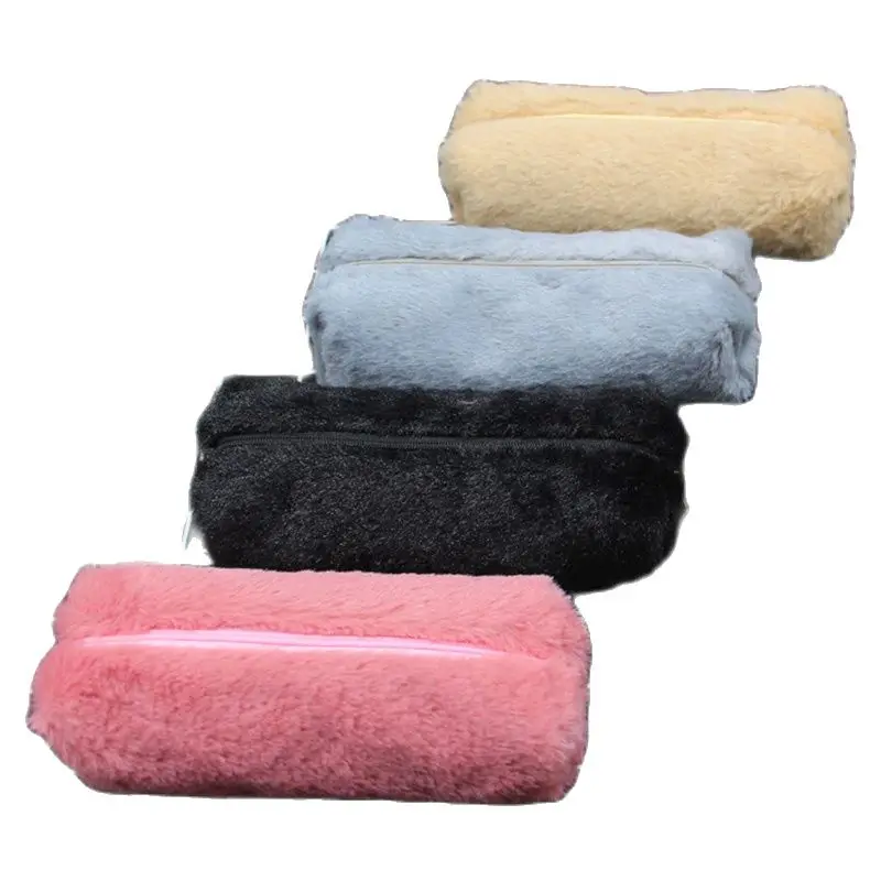 Cute Plush Pencil Pen Pouch Faux Fur Lightweight Large Capacity Stationary Cosmetics Bags School Supplies Pencil Cases Bag