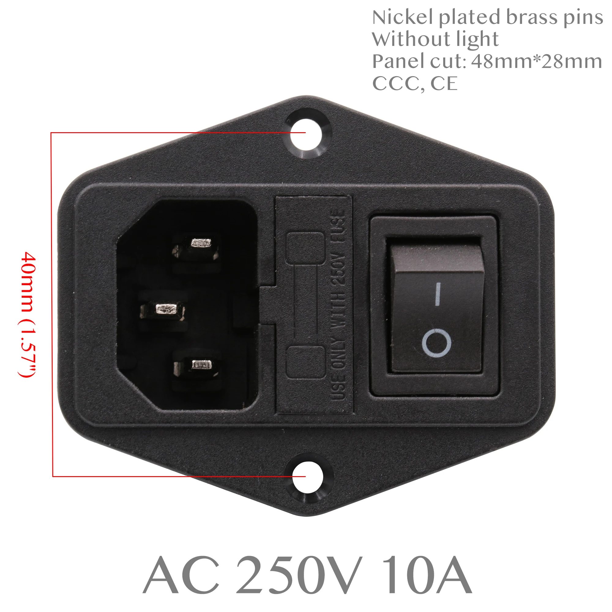 1 Buah AC Kabel Daya Soket Masuk Wadah Konektor Listrik dengan Tempat Sekring Hidup Mati Sakelar Rocker IEC320 C14 CCC CE AC 250V 10A