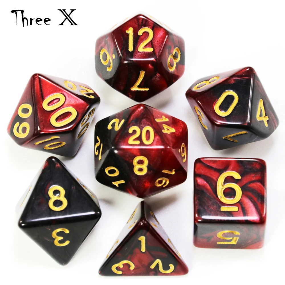 Polyhedral Dice Set with Pouch Double-Colors  Gold Numbers of D4 D6 D8 D10 D% D12 D20 for DNDGame RPG Table Games