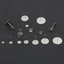 200pcs 3 4 5 6 8 10 12mm Stainless Steel Blank Post Flat Earring Stud Base Pins For DIY Jewelry Making Cameo Cabochon Settings