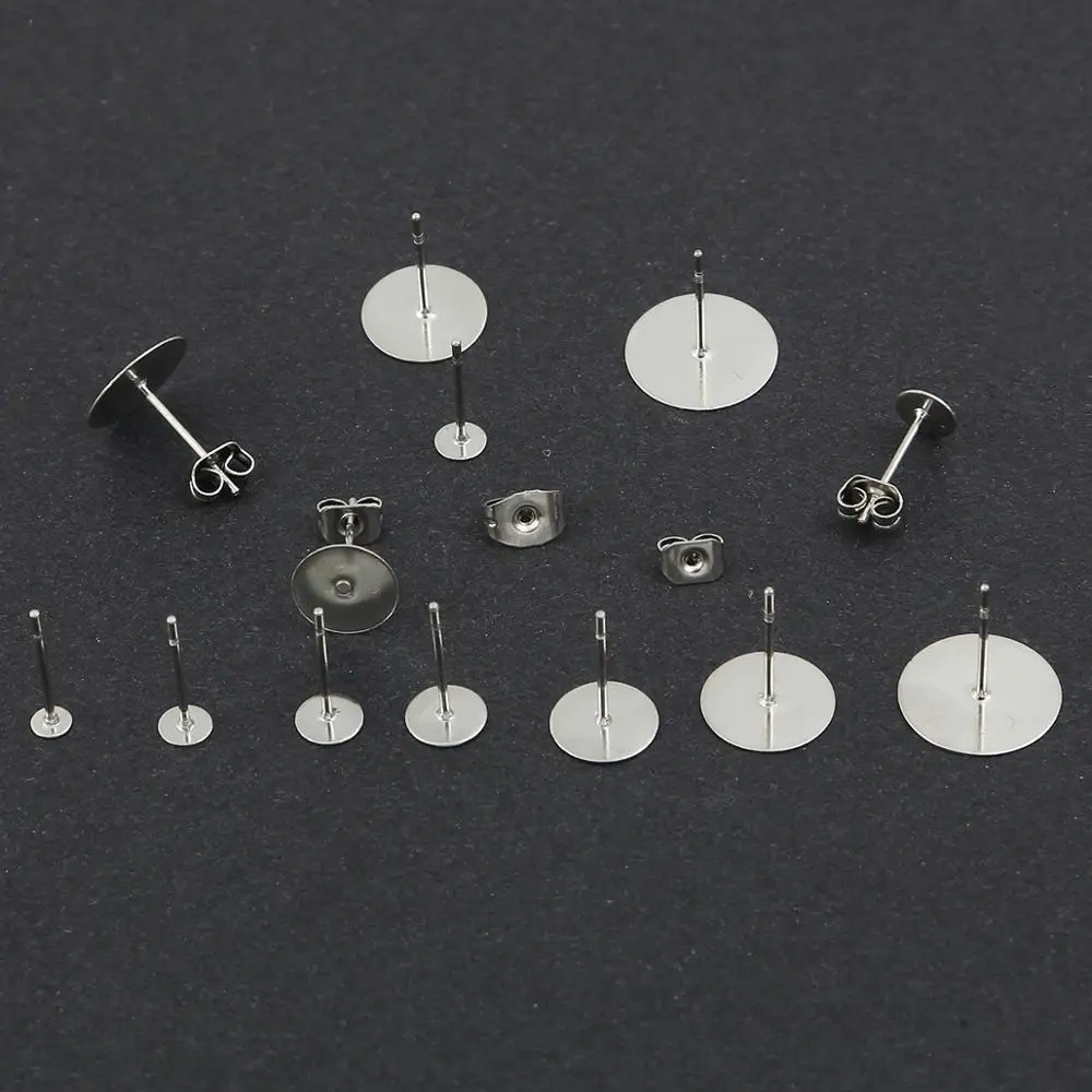 200pcs 3 4 5 6 8 10 12mm ze stali nierdzewnej puste Post płaskie kolczyk stadniny podstawa szpilki dla DIY tworzenia biżuterii Cameo ustawienia Cabochon