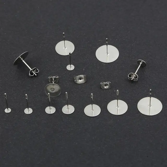 200pcs 3 4 5 6 8 10 12mm ze stali nierdzewnej puste Post płaskie kolczyk stadniny podstawa szpilki dla DIY tworzenia biżuterii Cameo ustawienia Cabochon