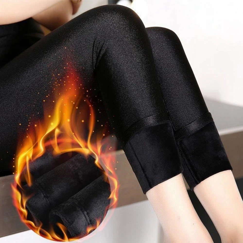 Winter Thick Leggings Solid Slim Pants Fashion Lady fleece Warm Leggings Casual Black Shiny High Waist Leggings skinny trousers