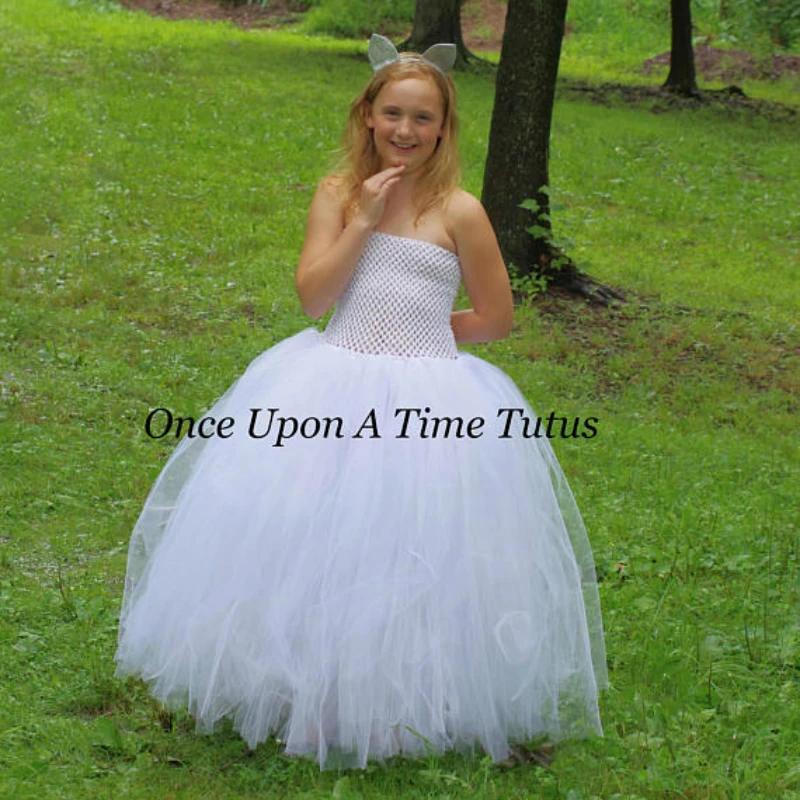 Vestido de tul para niña, vestido de tul con lazo para el pelo, corsé de ganchillo blanco para niña, disfraz para fiesta de cumpleaños y boda