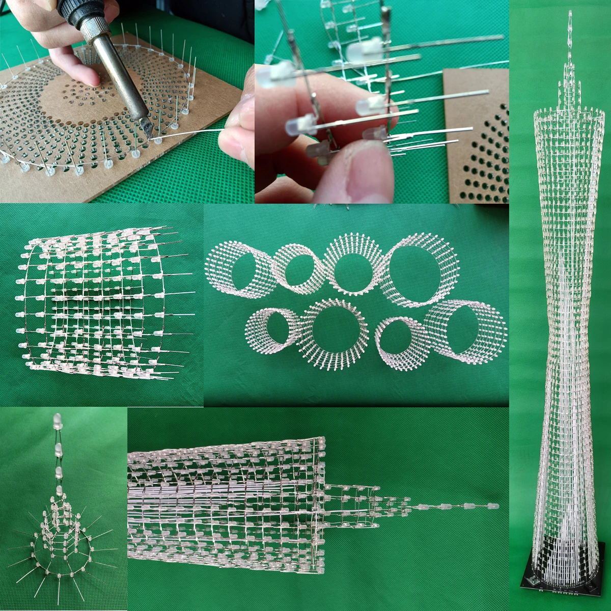 iCubeSmart Led Canton Tower Model DIY Electronic Kit, LED Model Handmade Soldering Project Kit, 64 LED Circles, Height 1 Meter.