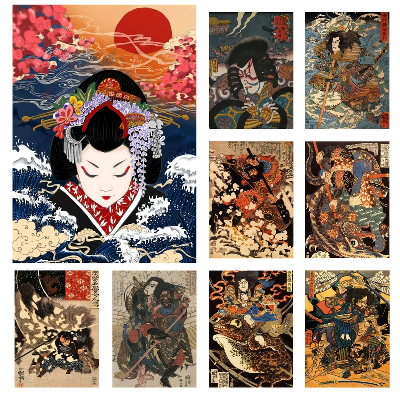 

New 2020 Ukiyoe Poster Japan Portrait Canvas Painting Mural Japanese Retro Samurai Asian Warrior Wall Art Home Decoration