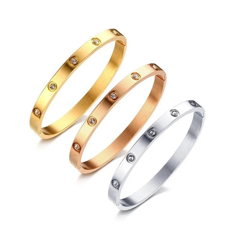 Beautiful Lovers Bracelets Woman Stainless Steel Bangles Bracelets Cubic Zirconia Golden Woman Jewelry Gifts