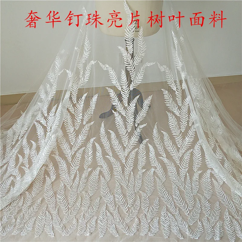 Wholesale  lace leaf shape bead fabric DIY for  dress