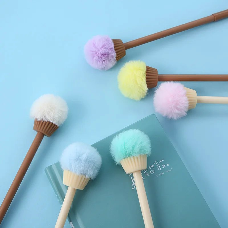 30PCS Creative Cone Hair Ball Gel Pen Cute Ice Cream Color Plush Ice Cream Signature Pen Stationery Kawaii School Supplies