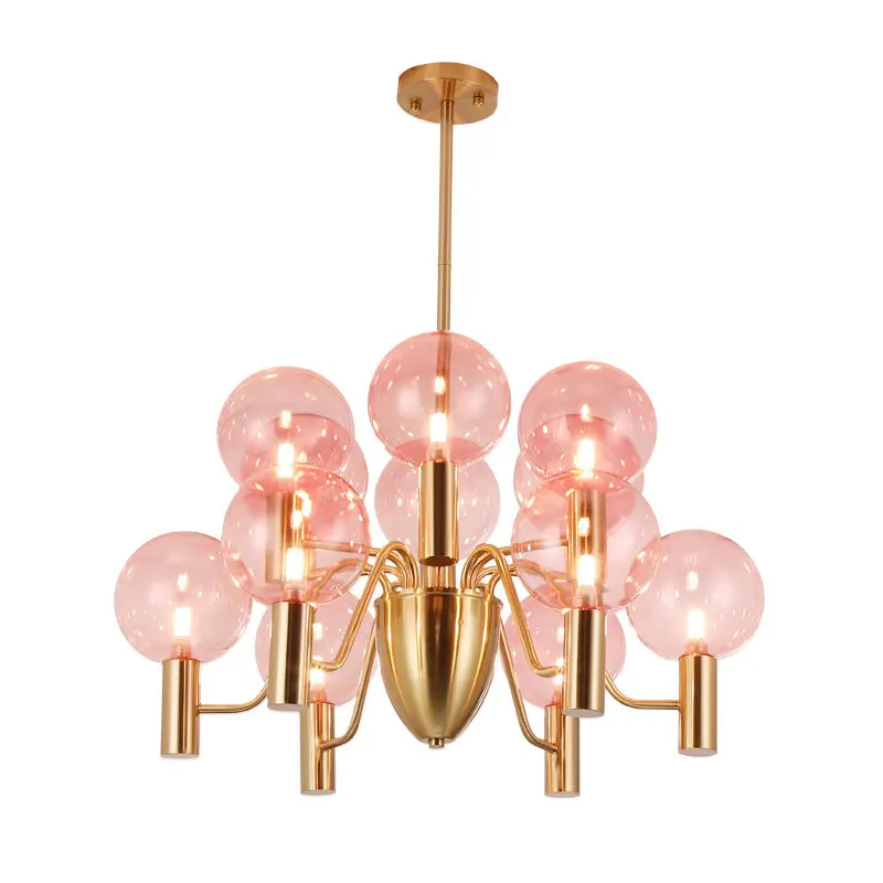 

Nordic Post-Modern Minimalist Living Room Bedroom Dining Room Pink/Amber Glass Lampshade Molecular Chandelier Lights