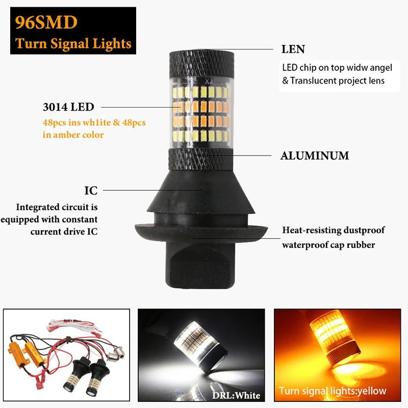 RXZ CAR DRL P21W PY21W T20 7440 BA15S BAU15S 1156 T20 Dual Mode DRL Turn Signal Light Canbus Fog Lamp LED Bulbs Turning Lights - Image 3